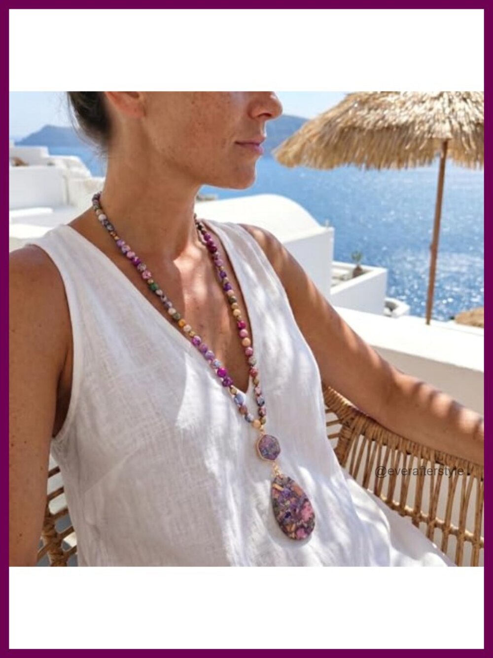 Handmade Natural Stone Beaded Boho Long Necklace with Jade Pendant - Picture 2 of 6